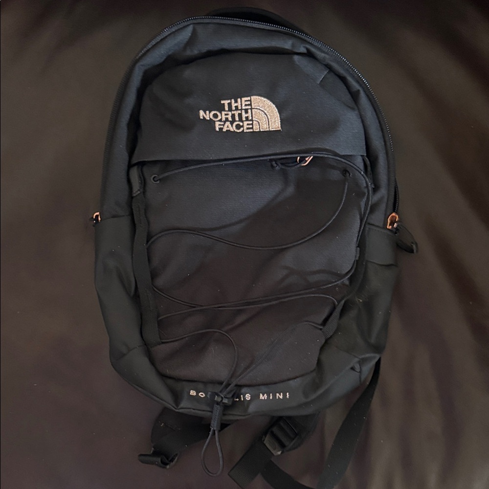 The North Face Black Borealis Mini Backpack with Rose Gold Accents